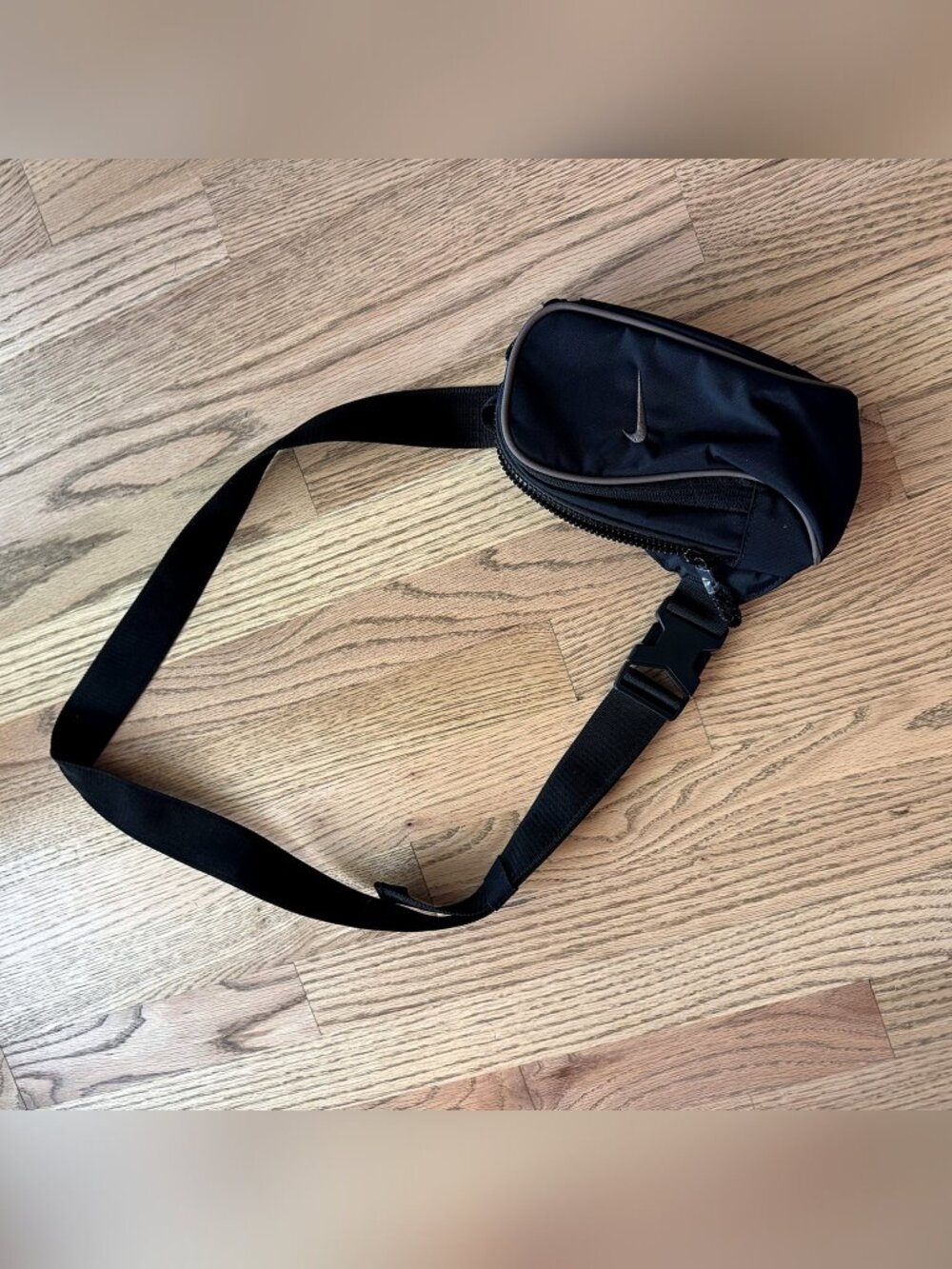 Nike Sportswear Essentials Black Crossbody Bag Brown Swoosh Trim